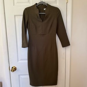 Calvin Klein midi work dress. Olive green. Size 4.